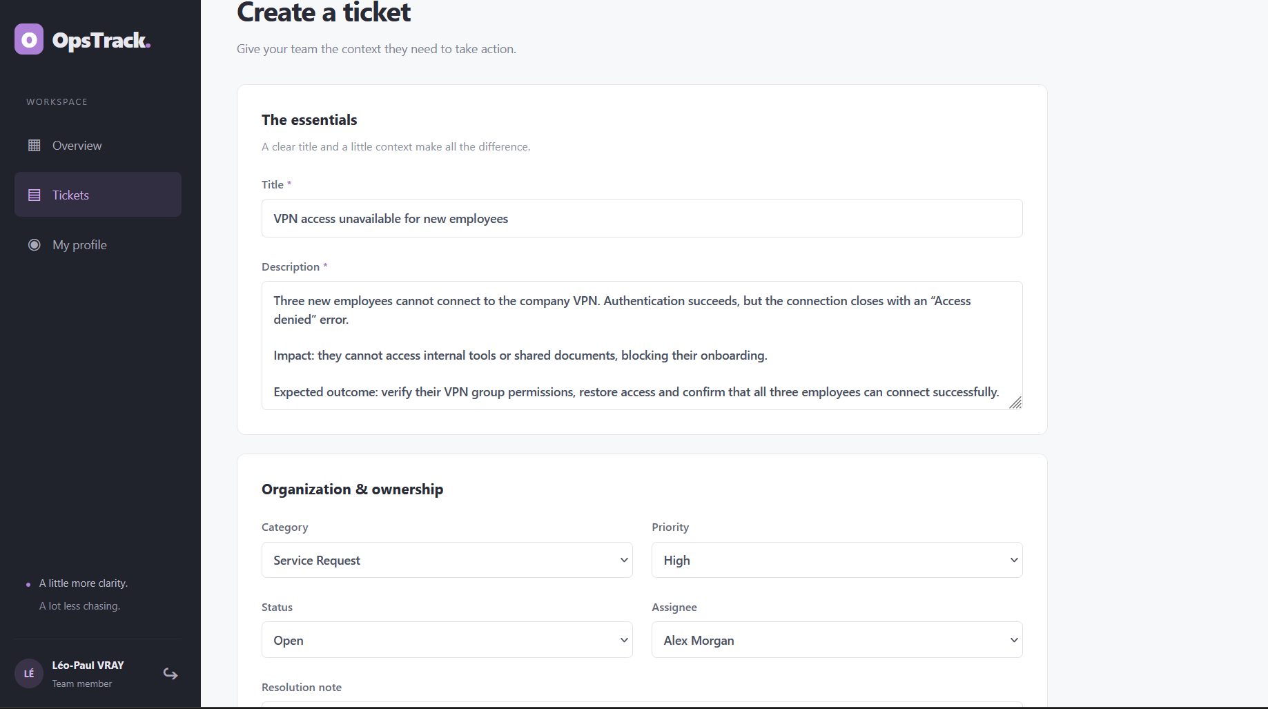 Creating a service request