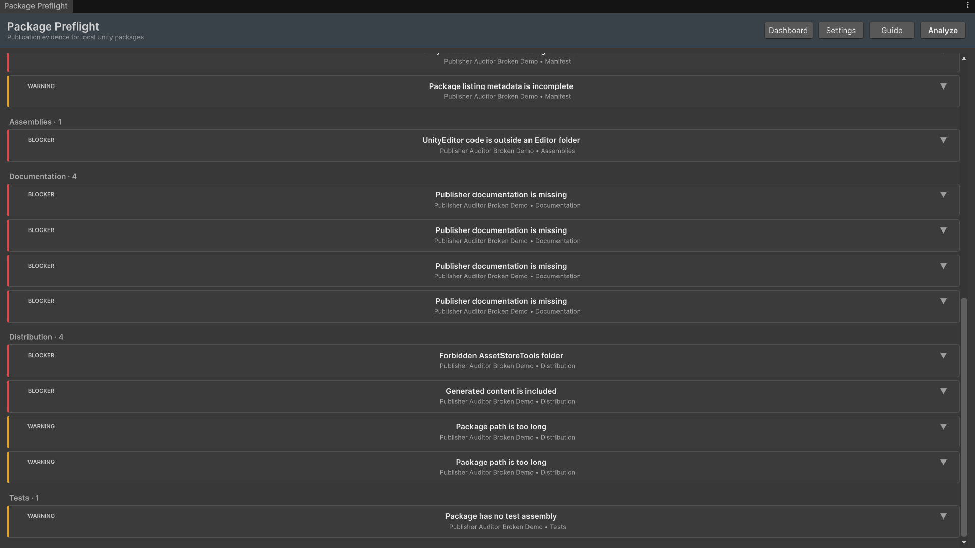 Actionable findings by category